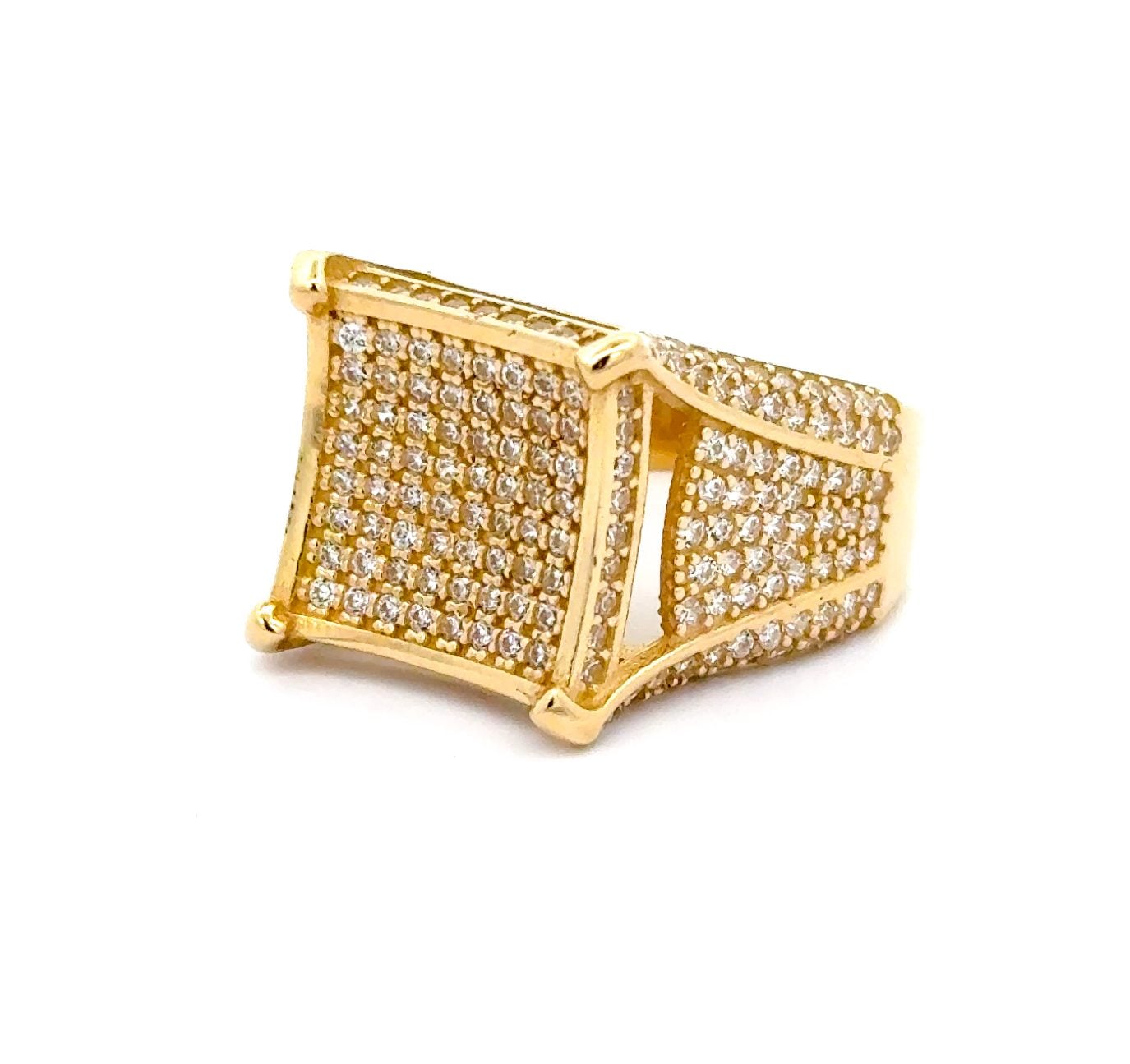 9K Yellow Gold Fully Gem Set Square Ring Side 2